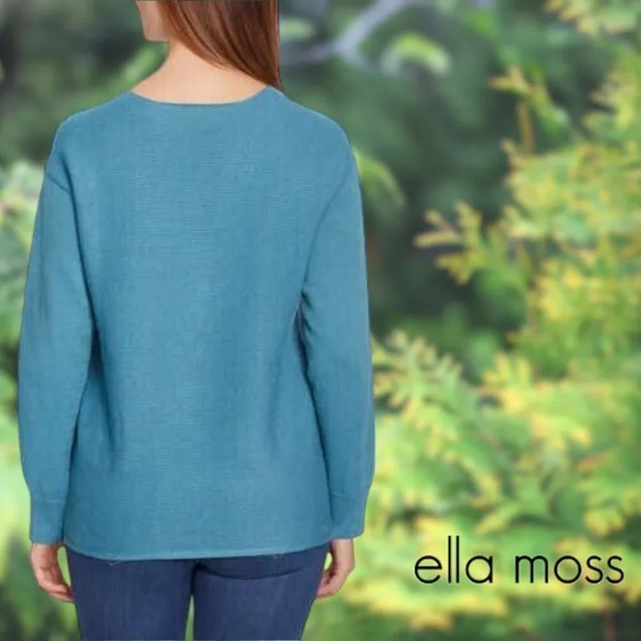 Ella Moss | Ribbed V-Neck Sweater Stitched | Blue | XXL | NWOT - Picture 3 of 3